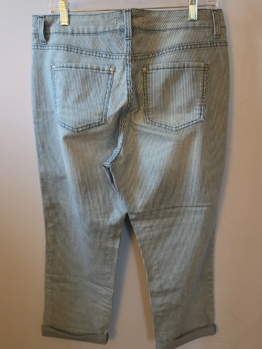 Vintage America Light Blue Pinstripe Cropped Jeans BOHO - Picture 5 of 5